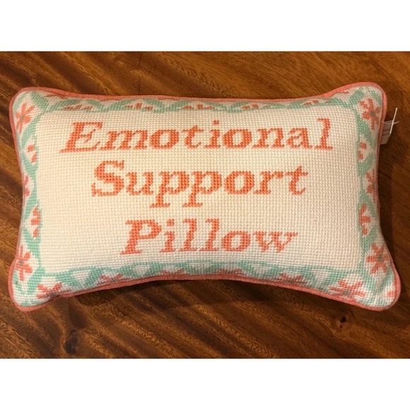cupcakes & cashmere Other - Cupcakes and Cashmere "Emotional Support Pillow" Needlepoint Peach Mint 14x9 NWT